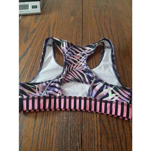 Girls Large 10/12 Avia Sports Bra Racerback Purple Pink Black Green Tropical - Picture 3 of 3